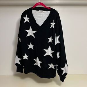 Zenana Black and white star sweater
